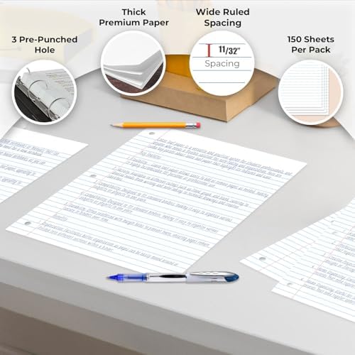 Rosmonde 3600 Sheets Loose Leaf Paper Bulk, 24 Pack, Wide Ruled Paper