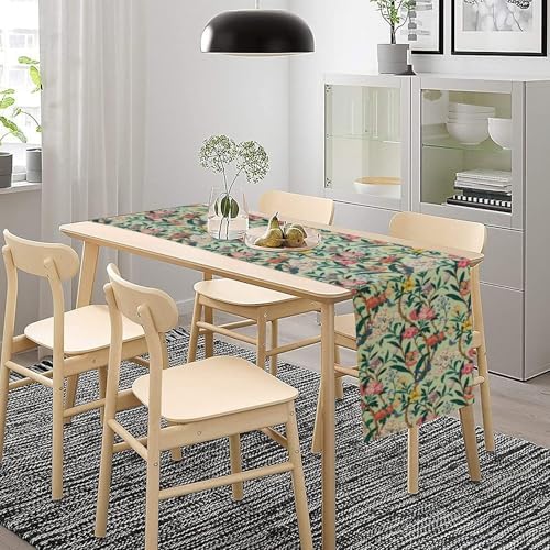 William Morris Floral Table Runner, Birds Butterflies and Bees Botanical Flower Original Design Print Table Runner for Home Party Dining Room Kitchen Decor 13x70 Inch