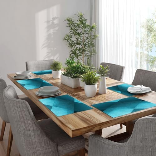 Batmerry Teal Blue Black Placemats, Blue Vintage Background Texture Pattern Woven Burlap Modern Placemats for Dining Table Kitchen Table Round Table Farmhouse Wedding Outdoor Indoor Set of 4