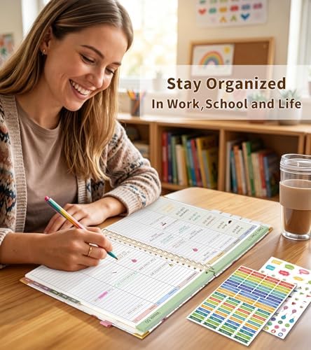 Teacher Planner 2026-2027, July 2026 - June 2027, Academic Weekly & Monthly Calendar Planner with Tabs, 8.5" x 11" A4 Teacher Lesson Plan Book with 7 Periods, Daily Agenda School Organizer for Teacher Student Homeschool, Bowknot Flowers