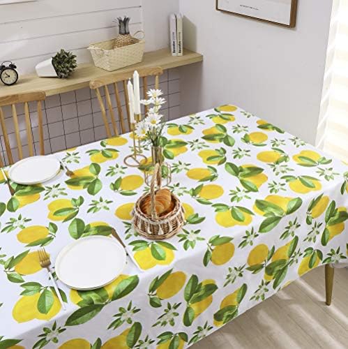 LIBERECOO Vinyl Tablecloth with Flannel Backing, 60 x 102 Lemon Stain-Resistant Rectangle PVC Flannel Backed Table Cover Waterproof Wipeable for Indoor and Outdoor