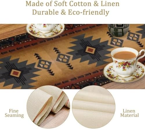 Aztec Table Runner, Southwestern Ethnic Geometric Triditional Table Runner Table Setting Decor for Kitchen Garden Farmhouse Party Holiday Dinner Home, 13x36 Inch