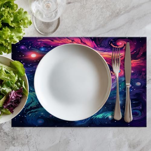 Batmerry Christmas Santa Claus Linen Placemats Set of 6, Reindeer Winter Cityscape Orange Washable Table Mats for Kitchen Table Thickened Heat Insulation Dining Set Indoor Outdoor 12X18 in