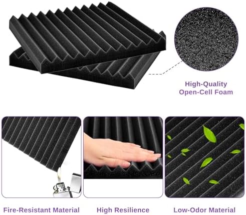52 Pack Acoustic Foam Panels 1" x 12" x 12"Acoustic Wedge Studio Foam Sound Absorption Wall Panels (Black/Blue)