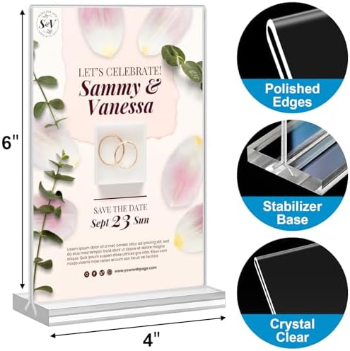 Acrylic Sign Holder 4x6, 20 Pack Clear Table Vertical Double Sided Table Menu Display, Plastic Desktop Picture Frames Stand Acrylic Paper Holder Tabletop Sign Holder for Wedding Office Show Fair
