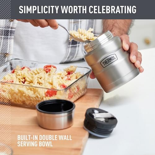 THERMOS Stainless King Vacuum-Insulated Food Jar with Spoon, 16 Ounce, Matte Mid Blue