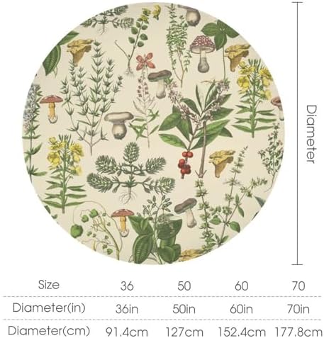 Vintage Botanical Tablecloth, Antique 1900s Mushroom Boho Wildflower Green Herbs Ferns Farmhouse Table Cover for Party Picnic Dinner Decor, 36x36in