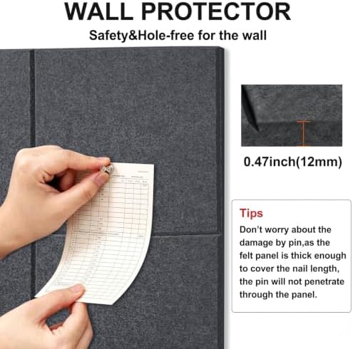 0.47" Thick Felt Pin Board 36"x24" Large Cork Board Alternative 6 Pack 11.81"x11.81"Felt Bulletin Board Wall Tiles Notice Board with 30 Pushpins for Home Office School(Silver&Dgrey)