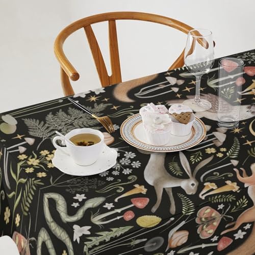 Retro Forest Curtains, Fairy Tale Woodland Wild Animals Moths Owl Snake Cartoon Flowers Mushroom Farmhouse Holiday Tablecloths for Home Kitchen Party Dinner Decor 60x120in