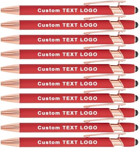 Personalized Pens Ballpoint with Stylus, Red, 50 Pcs