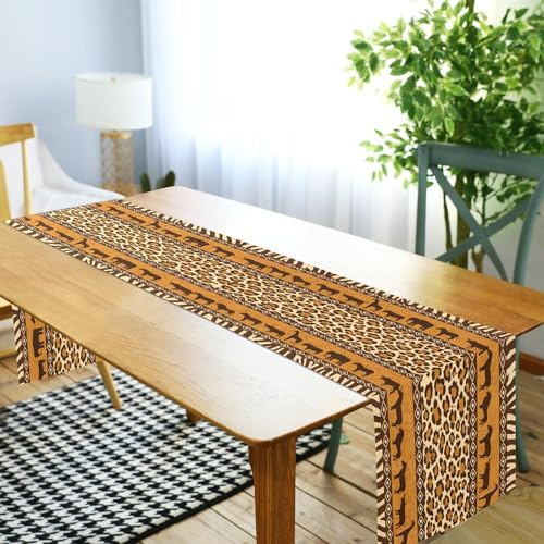 ALAZA Double-Sided African Leopard Print Table Runner 18x72 Inches Long,Table Cloth Runner for Wedding Birthday Party Kitchen Dining Home Everyday Decor