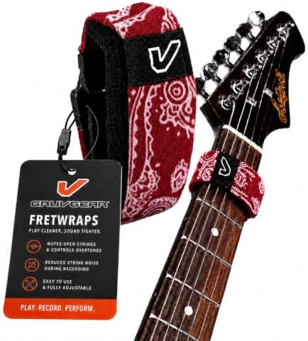 Gruv Gear Fret Wrap & Guitar Mute, Fretwrap for Acoustic, Electric & Bass | String Dampener Recording, Tapping & Practice Accessory (1 Pack, Small Bandana Red, Fits 4 String Bass, 6 String Guitar)