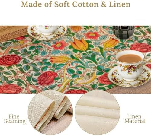 William Morris Original Design Red Rose Table Runner Vintage Floral Table Runner for Dining Table Decor 13 x 90 Inch