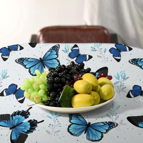 Blue Flying Butterfly Tablecloth, Vintage Celestial Butterfly Herbs Leaves Flower Print Table Cloth for Farmhouse Kitchen Party Picnic Dinner Decor 60x90in