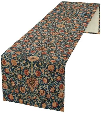 William Morris Table Runner, Boho Rustic Ethnic Flower Original Design Print Table Runner for Home Party Dining Room Kitchen Decor 13x108 Inch