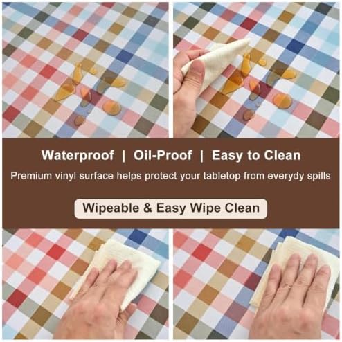 LIBERECOO Heavy Duty Vinyl Tablecloth with Flannel Backing Waterproof Oil-Proof Plastic Table Cloth Stain-Resistant Wipeable Rectangle or Square Table Cover for Indoor and Outdoor 60 x 84 Inch