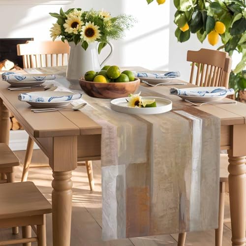 Brown Graffiti Art Table Runner Dresser Scarf 13 x 120 Inch Abstract Mottled Color Block Geometric Table Runners Non-Slip Heat Resistant Kitchen Dining Table Decor for Home Holidays Indoor Outdoor