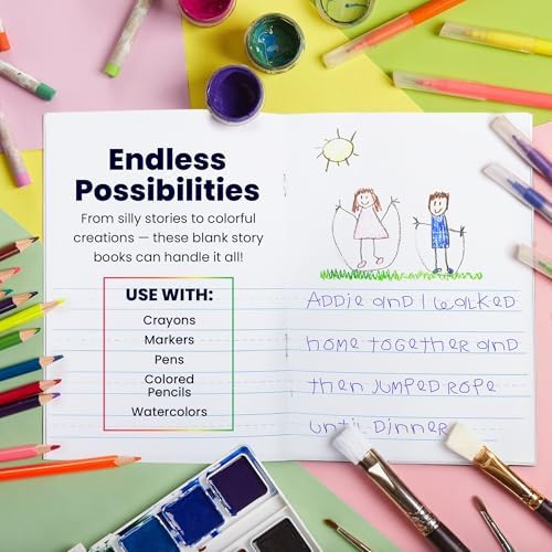 Hygloss Half Blank Books for Kids to Write Stories & Illustrate – Bulk 24 Pack – 5.5" x 8.5" A5 – Primary Journal for Grades K-2, Preschool/Kindergarten Notebook with Picture Space – 24 Pages, White