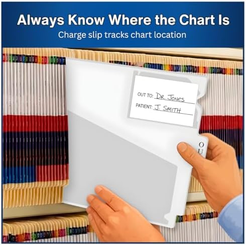 Doctor Stuff - Center Tab Vinyl Out Guides, Diagonal Cut Front Pocket, Top Charge Out Slip Pocket, Plastic File Folder, Letter Size 9" x 13-1/4", Frosty Clear, 100/Box