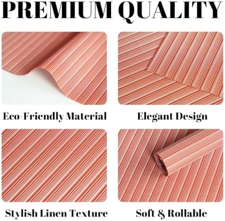 Placemats Set of 4 Vinyl/Plastic Woven Place Mats for Kitchen Table Indoor/Outdoor Washable Placemat Wipeable Dining Table Mats (Red Stripes,4)