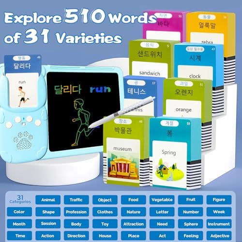 Talking Flash Cards with Writing Tablet - Korean English, Blue