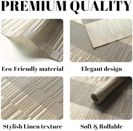 Placemats Set of 8 Vinyl/Plastic Woven Place Mats for Kitchen Table Indoor/Outdoor Washable Placemat Wipeable Dining Table Mats (Ombre Glod,8)