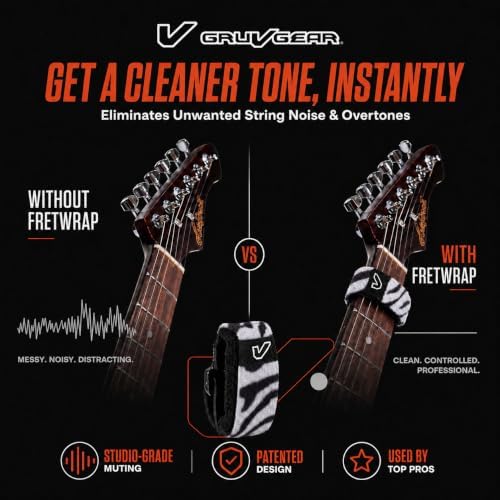 Gruv Gear Fret Wrap & Guitar Mute, Fretwrap for Acoustic, Electric & Bass | String Dampener Recording, Tapping & Practice Accessory (1 Pack, Large Zebra, Fits 6 String Bass, 8 String Guitar)
