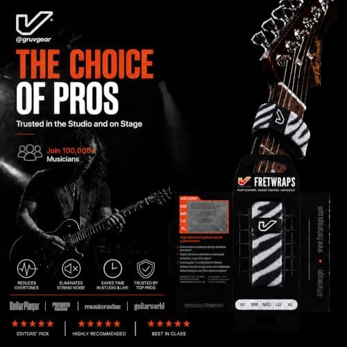 Gruv Gear Fret Wrap & Guitar Mute, Fretwrap for Acoustic, Electric & Bass | String Dampener Recording, Tapping & Practice Accessory (1 Pack, Large Zebra, Fits 6 String Bass, 8 String Guitar)