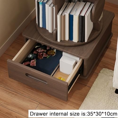 Small Bookshelf with Storage Drawer for Small Spaces Corner Rotating Bookshelf 360 Display 2-4 Tier Revolving Bookcase with Brake Wheels for Bedroom Living Room Study Room ( Color : Wood , Size : Four