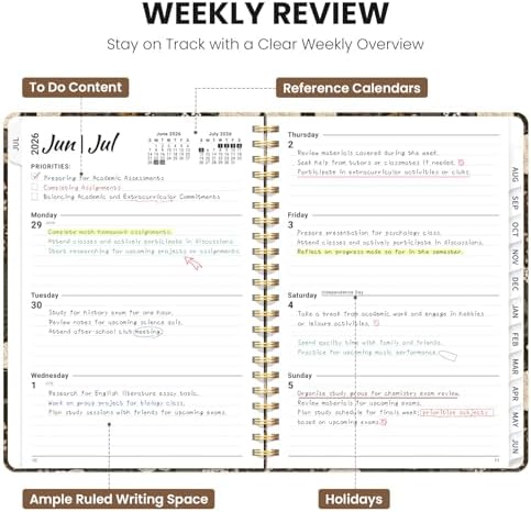 Planner 2026-2027, A5 (6.3" x 8.5") Hardcover Weekly & Monthly Planner July 2026 - June 2027 with Monthly Tabs, Academic Planner for School, Work and Office, Wild Rose