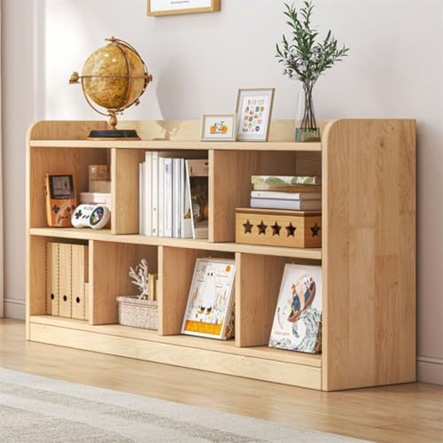 Unfinished Color Pine Book Rack 2/3/4-Tier Storage Solid Wood Cabinet, Pine Wood Storage Shelving Unit 8-Compartment Square Grid Cabinet Low Bookshelf Natural Finish 47.2"L x 9.4"W x 31.5"H