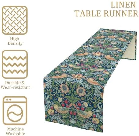 William Morris Floral Table Runner, Vintage Green Flowers Botanical Printed Table Runner for Home Kitchen Dining Table Decoration,13x36 Inch