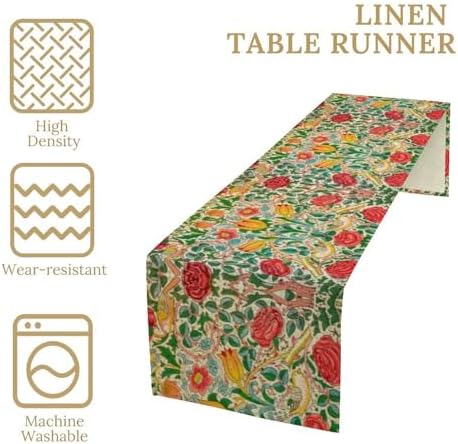 William Morris Original Design Red Rose Table Runner Vintage Floral Table Runner for Dining Table Decor 13 x 60 Inch