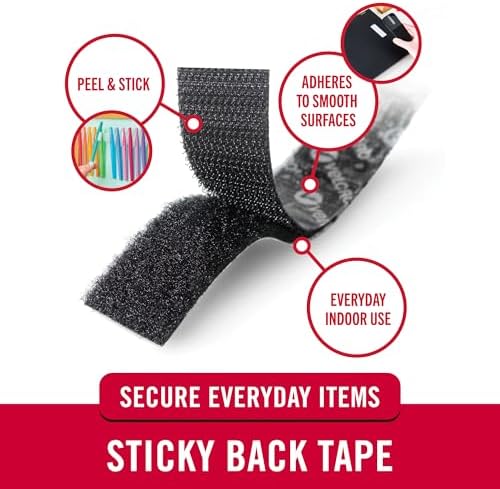VELCRO Brand Sticky Back Hook and Loop Fasteners, Black, 5 Ft Tape Roll
