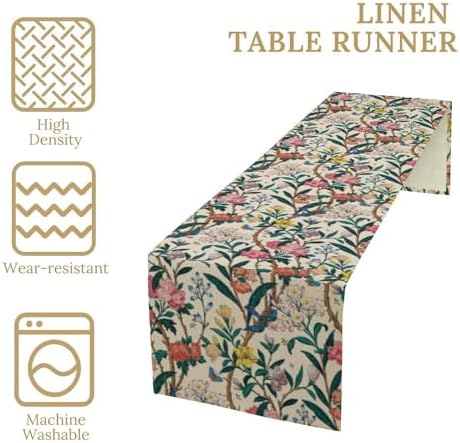 William Morris Vintage Floral Table Runner, Birds Butterflies and Bees Botanical Flower Original Design Print Table Runner for Home Party Dining Room Kitchen Decor 13x120 Inch