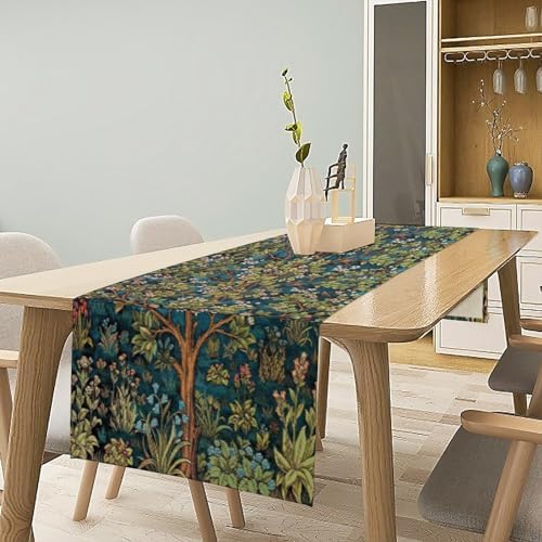 William Morris Floral Table Runner, Vintage Green Botanical Printed Table Runner for Home Kitchen Dining Table Decoration,13x60 Inch
