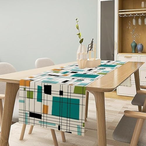 Mid Century Geometric Table Runner,Table Runners for Kitchen Dining Modern Tables Decor Decoration for Kitchen Family Dinner Table Holiday Party 13 x 36 Inch