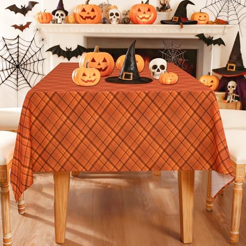 DWCN Autumn Checkered Tablecloth, 60 x 84 Inch, Plaid, Orange