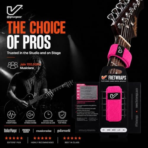 Gruv Gear Fret Wrap & Guitar Mute, Fretwrap for Acoustic, Electric & Bass | String Dampener Recording, Tapping & Practice Accessory (1 Pack, Small Pink, Fits 4 String Bass, 6 String Guitar)