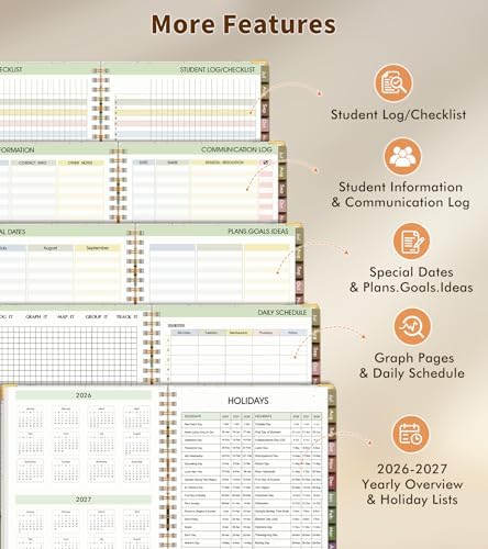 Teacher Planner 2026-2027, July 2026 - June 2027, Academic Weekly & Monthly Calendar Planner with Tabs, 8.5" x 11" A4 Teacher Lesson Plan Book with 7 Periods, Daily Agenda School Organizer for Teacher Student Homeschool, Rainbow