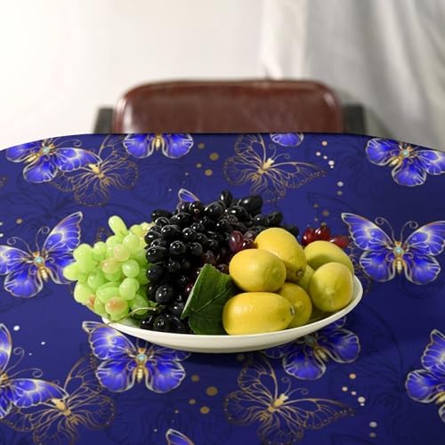 Dark Purple Butterfly Tablecloth, Luxury Golden Blue Purple Butterfly Print Table Cloth for Outdoor Patio Party Picnic Wedding Indoor Kitchen Dinner Table Decor 55x55in