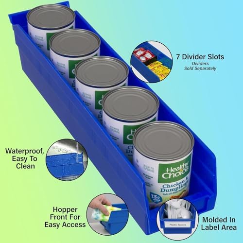 Akro-Mils 30128 Heavy Duty Plastic Shelf Bins, 18"x 4"x 4", Green, 12-Pack