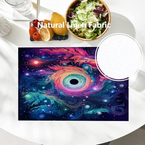 Batmerry Christmas Santa Claus Linen Placemats Set of 6, Reindeer Winter Cityscape Orange Washable Table Mats for Kitchen Table Thickened Heat Insulation Dining Set Indoor Outdoor 12X18 in