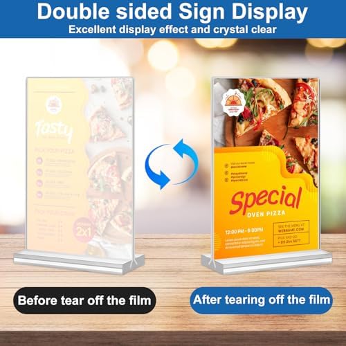 Acrylic Sign Holder 4x6, 20 Pack Clear Table Vertical Double Sided Table Menu Display, Plastic Desktop Picture Frames Stand Acrylic Paper Holder Tabletop Sign Holder for Wedding Office Show Fair