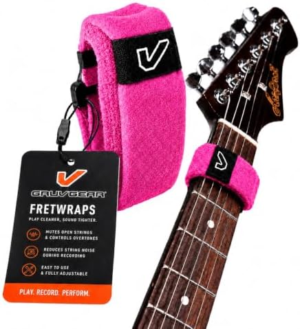 Gruv Gear Fret Wrap & Guitar Mute, Fretwrap for Acoustic, Electric & Bass | String Dampener Recording, Tapping & Practice Accessory (1 Pack, Small Pink, Fits 4 String Bass, 6 String Guitar)