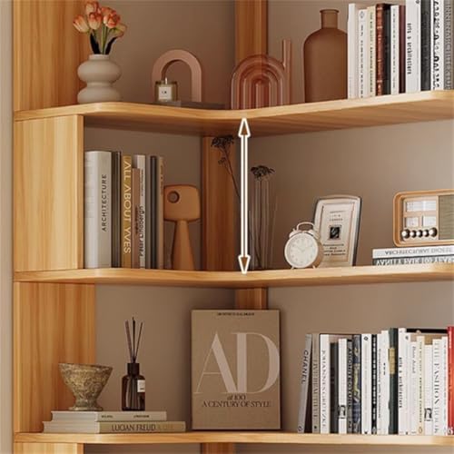 Vertical Wall Corner Shelf with Open Back 7-Shelf Wood Corner Bookshelf Floor Book Rack Multi-Layer Storage Shelf Against the Wall Bookcase Natural 24" L x 24" W x 75" H