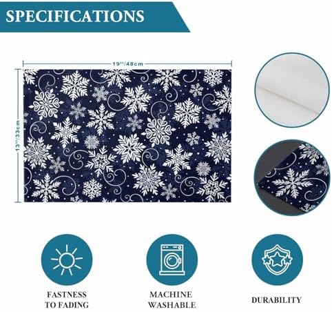 Christmas Placemats Set of 6, White Navy Snowflakes Pattern Heat Resistant Washable Table Place Mats Winter Cotton Table Linens Party Holiday Decor for Kitchen Dining Outdoor Indoor