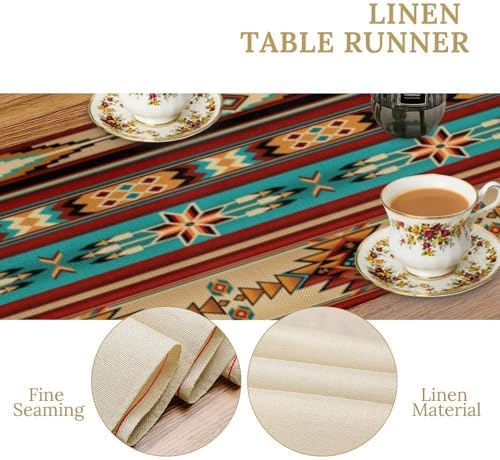 Aztec Southwest Table Runner, Ethnic Style Design Geometric Triditional Kitchen Table Runners Table Setting Decor for Garden Farmhouse Wedding Party Holiday Dinner Home, 13x120 Inch