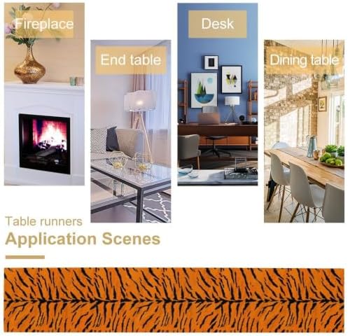 Vintage Tiger Print Table Runner, Rustic Cottage Country Farm Animal Fur Skin Pattern Western Style Black Brown Print Dinner Runner for Home Kitchen Dining Table Decoration 13x36 Inch