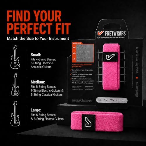 Gruv Gear Fret Wrap & Guitar Mute, Fretwrap for Acoustic, Electric & Bass | String Dampener Recording, Tapping & Practice Accessory (1 Pack, Small Pink, Fits 4 String Bass, 6 String Guitar)